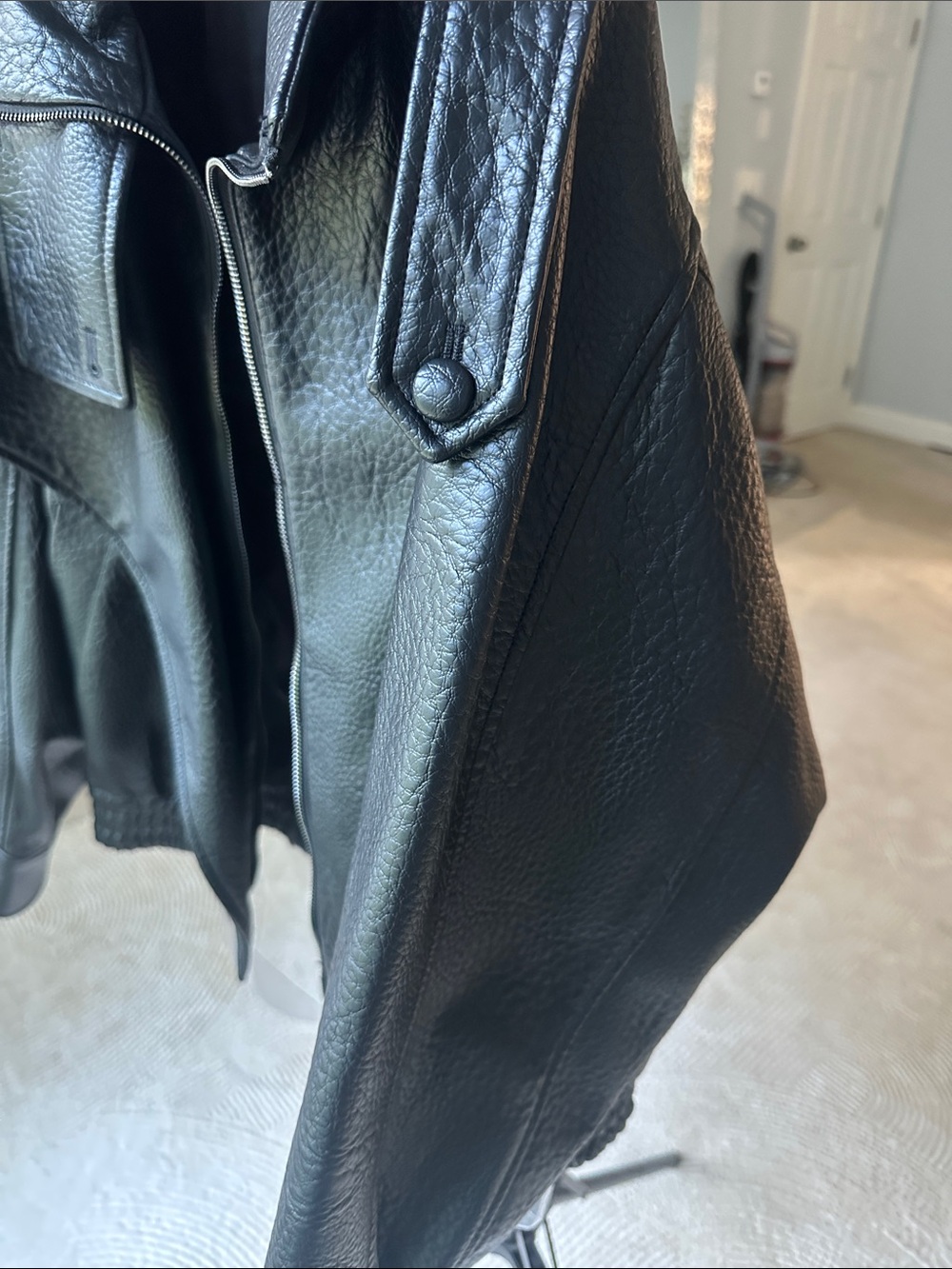 Zara Black Leather Bomber Jacket with Utility Pockets NWOT - Picture 8 of 9